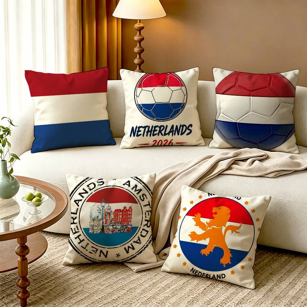Home Textiles Netherlands - ปลอกหมอนผ้าฝ้ายลินินลายธงชาติเนเธอร์แลนด์ ของตกแต่งบ้าน ของขวัญ