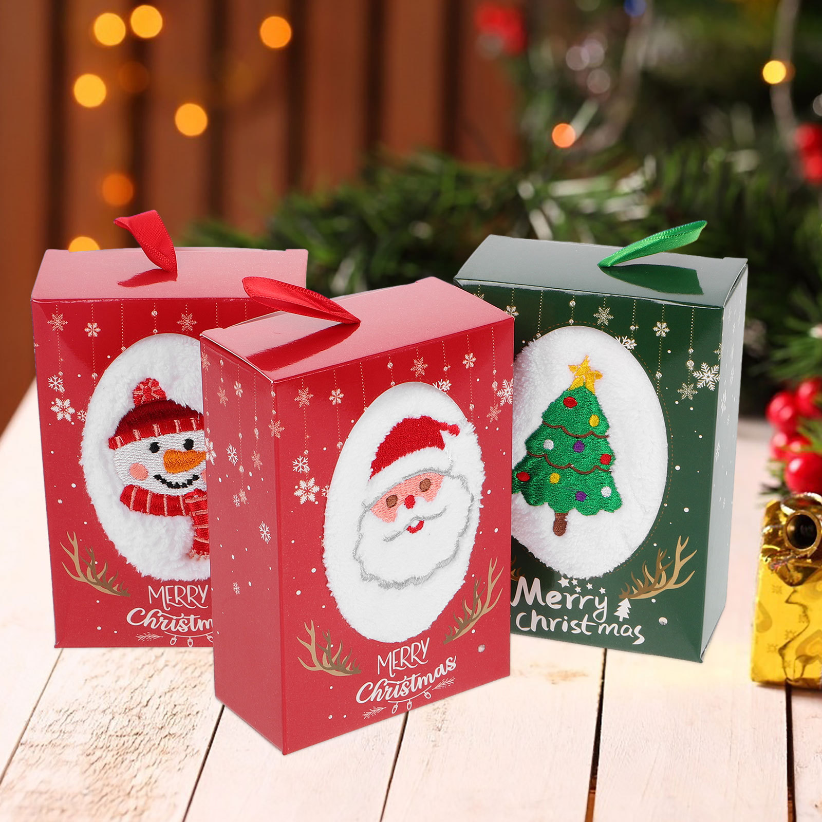 Home Textiles Towel Set - 3 ชิ้นชุดผ้าเช็ดมือคริสต์มาสห้องครัววันหยุดห้องน้ำผ้าขนหนูตกแต่งนุ่มหรูหราของขวัญกล่องน่ารักผ้าขนหนูขนาดเล็กสำหรับโฮมออฟฟิศ