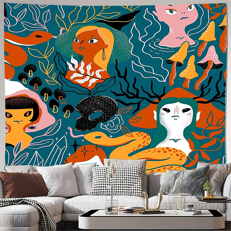 Home Landing Textiles - ผ้าแขวนผนังลายป่าในฝัน ตกแต่งบ้านสไตล์โบฮีเมียน ผ้าตกแต่งบ้านแนววิญญาณธรรมชาติ ศิลปะติดผนังแนวแฟนตาซี
