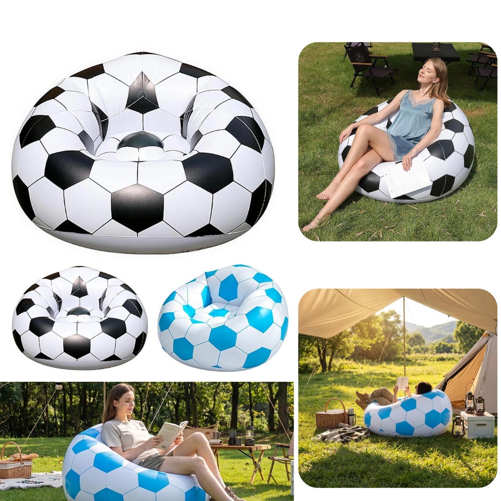 Floor Cushion Pouf - โซฟาเป่าลมรูปทรงบาสเก็ตบอล/ฟุตบอล แบบกันน้ำ วัสดุ PVC สำหรับนั่งพักผ่อนกลางแจ้ง
