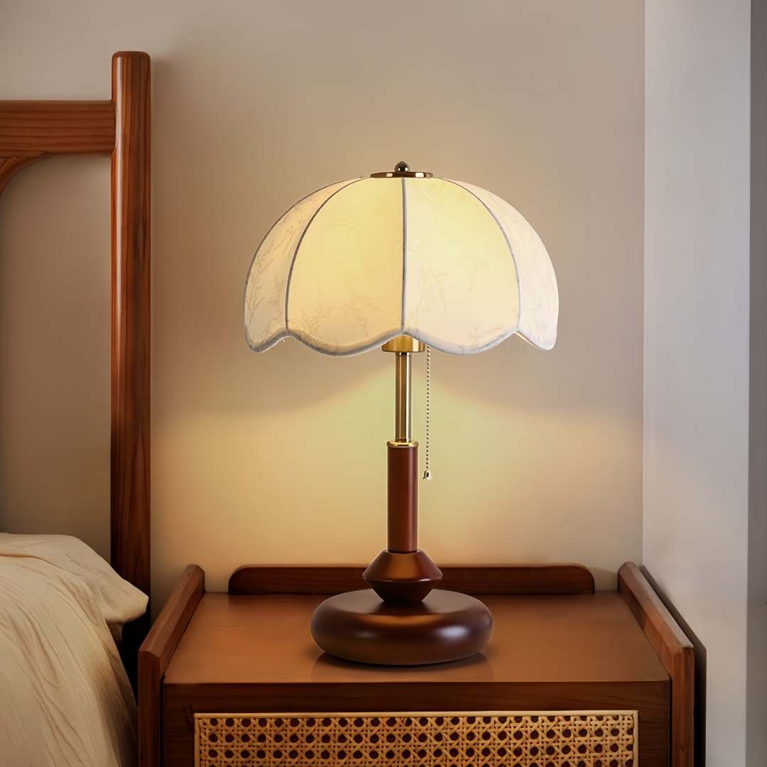 Textiles For Home - โคมไฟตั้งโต๊ะทรงโดมแบบวินเทจ สำหรับห้องนอน โต๊ะข้างเตียง ห้องทำงาน ทางเข้าบ้าน พร้อมสายดึงแบบเรโทร