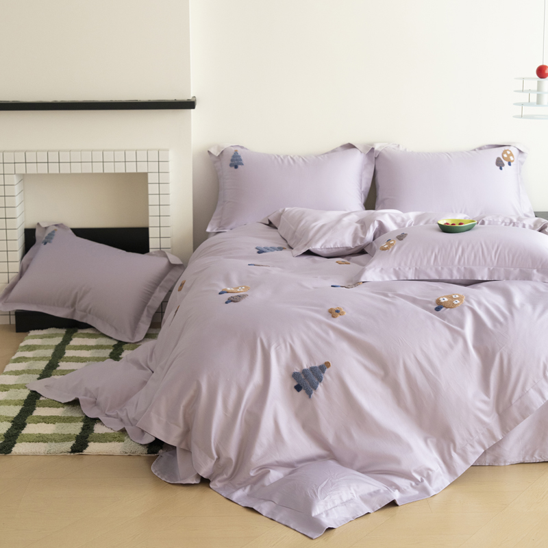 Home Textiles Towel Set - ชุดเครื่องนอนผ้าฝ้ายเย็บปักลายการ์ตูนสุดหรู 600TC ผ้าฝ้ายเส้นใยยาว ชุดผ้าห่มพร้อมปลอกผ้านวม ผ้าปูที่นอนแบบเรียบ/แบบรัดมุม ปลอกหมอน