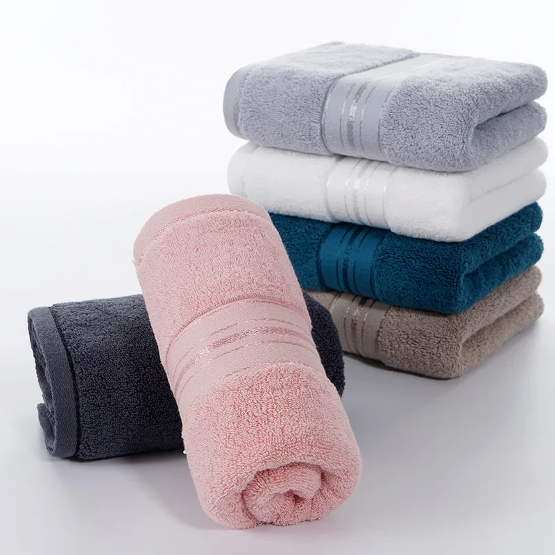 Home Textiles Face Towel - 1 PC ผ้าเช็ดตัวผ้าฝ้าย 100% นุ่มดูดซับสีฟ้าสีเทาผ้าขนหนู Toalla