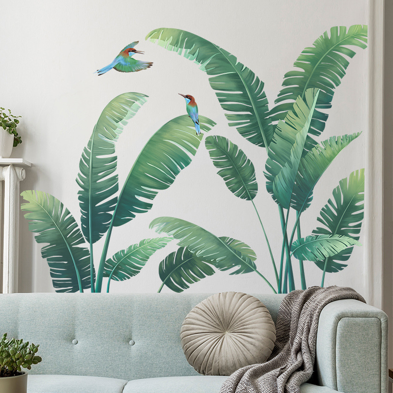 Xt Home Textiles - ต้นไม้เขตร้อนสติกเกอร์ไวนิลติดผนังอุปกรณ์ห้องนอนใบกล้วยสำหรับตกแต่งเครื่องตกแต่งฝาผนังห้องรูปลอก hiasan kamar ห้องนั่งเล่น
