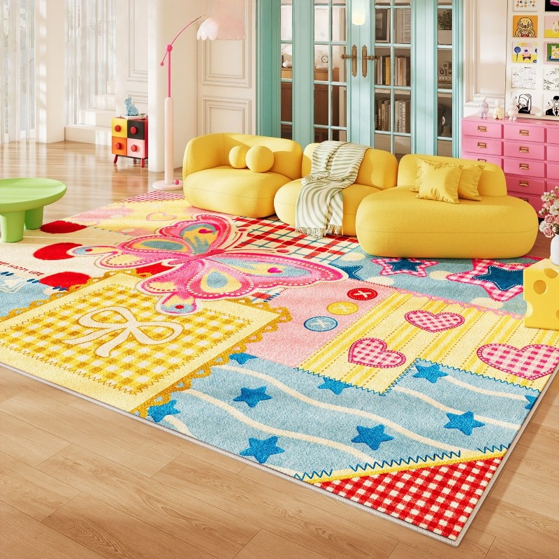 Home Textiles Online - พรมปูพื้นห้องนั่งเล่นลายตัวต่อสีโดปามีน พรมปูพื้นข้างเตียงนอน พรมปูพื้นกันลื่น ซักทำความสะอาดง่าย
