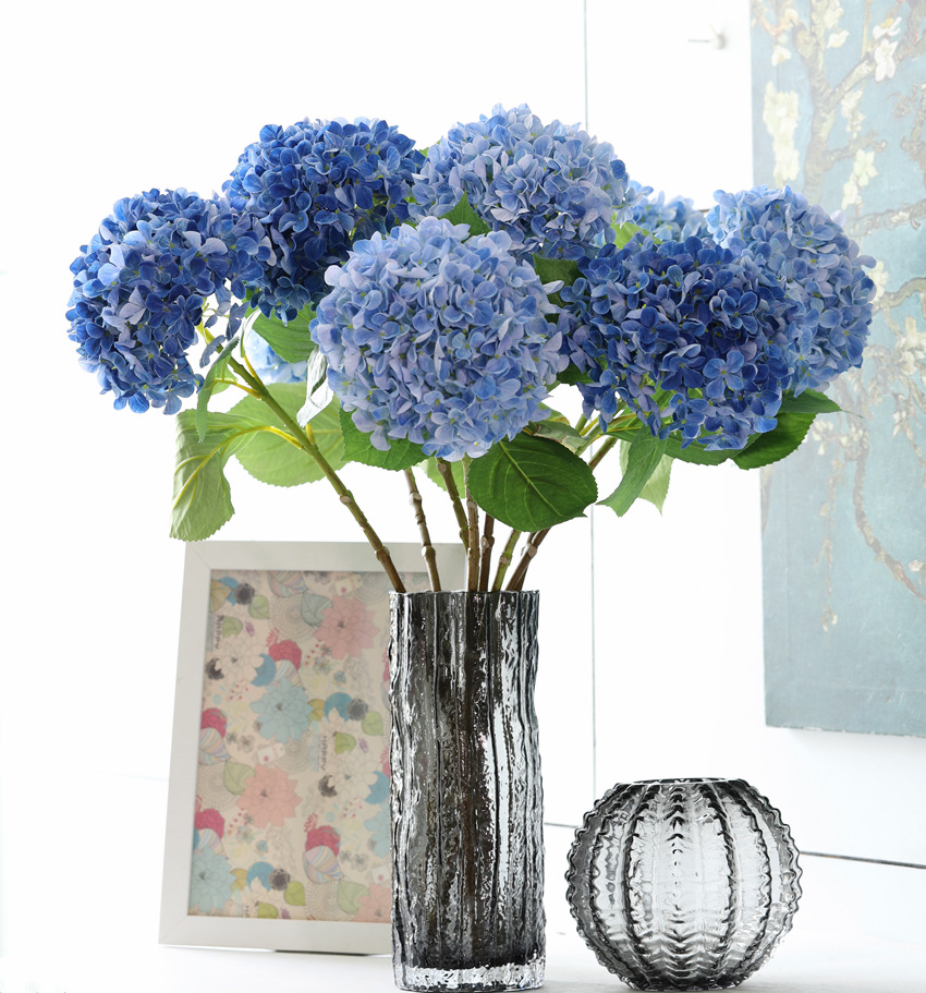 Xt Home Textiles - 1/5/10 ชิ้น 58 ซม. ดอกไม้ประดิษฐ์ผ้าไหมสวยงาม ช่อดอกไฮเดรนเยีย