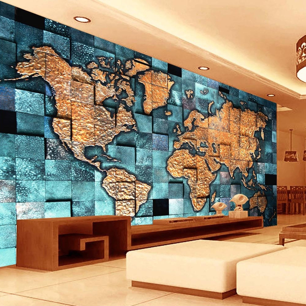 Home Textiles Photos - Custom ใดๆขนาด 3D ภาพจิตรกรรมฝาผนังวอลล์เปเปอร์ World แผนที่
