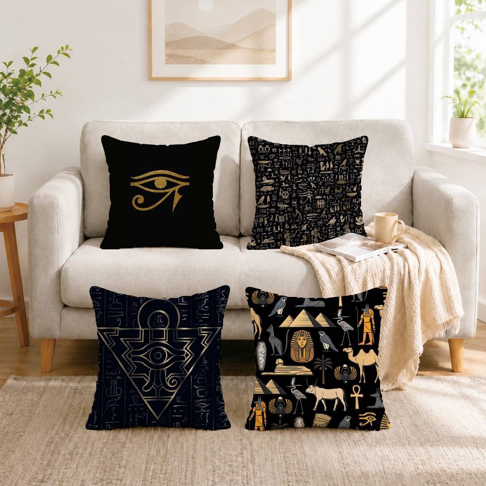 Home Textiles Egypt - อียิปต์โบราณ ฮีโรไกลฟ์ สแควร์ ปลอกหมอนพิมพ์ลายสองด้าน ห้องนอน หมอนข้างเตียง
