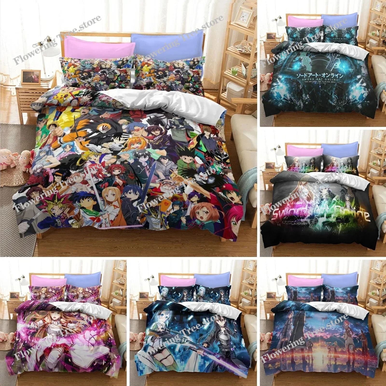 Home Textiles Online - อะนิเมะซอว์ดอาร์ตออนไลน์ชุดเครื่องนอน ปลอกผ้านวม ปลอกผ้านวมสำหรับห้องนอน ปลอกผ้านวมขนาดคิงไซส์ ผ้าห่มคลุมเตียง ของใช้ในบ้าน