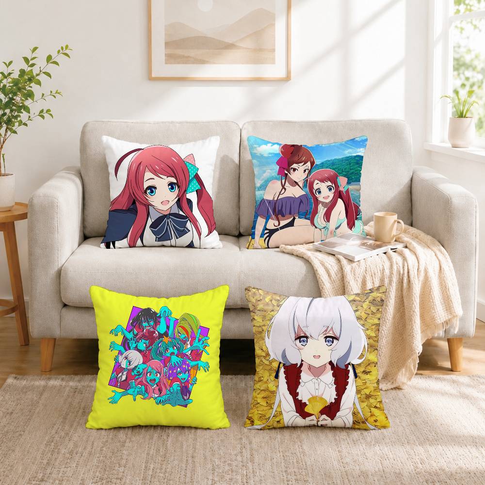 Home Landing Textiles - A-Anime Zombie Land Saga ปลอกหมอนอิงทรงสี่เหลี่ยมสองด้าน ปลอกหมอนอิงโซฟา