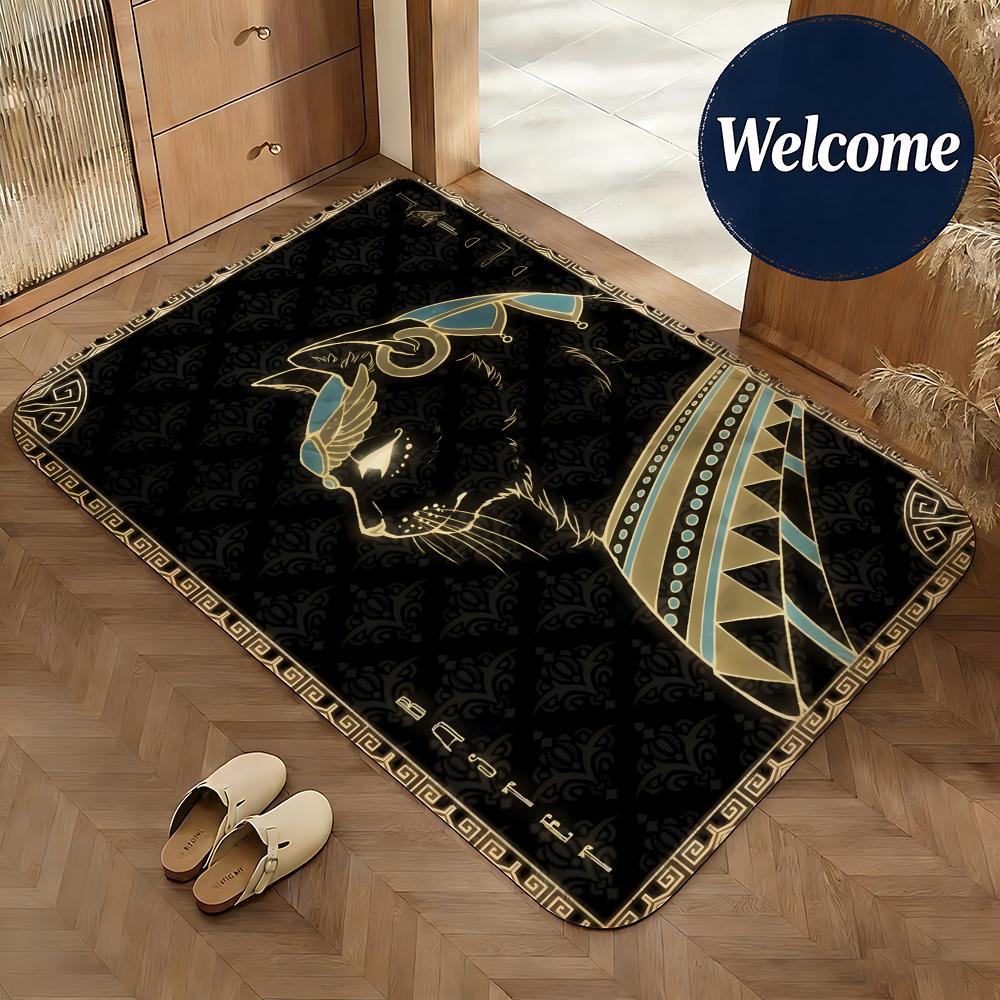 Home Textiles Egypt - พรมปูพื้นผ้าสักหลาดนุ่มลายศิลปะอียิปต์ พรมปูพื้นแบบกันลื่น ดูดซับน้ำได้ ใช้สำหรับเช็ดเท้า ห้องน้ำ ห้องนอน