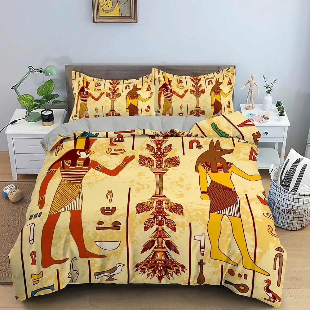 Home Textiles Egypt - ชุดเครื่องนอนผ้าห่มนวมลายชนเผ่าอียิปต์โบราณ ปลอกหมอน ชุดเครื่องนอนตกแต่งห้องนอนเด็ก ของตกแต่งบ้าน ผ้าสิ่งทอ