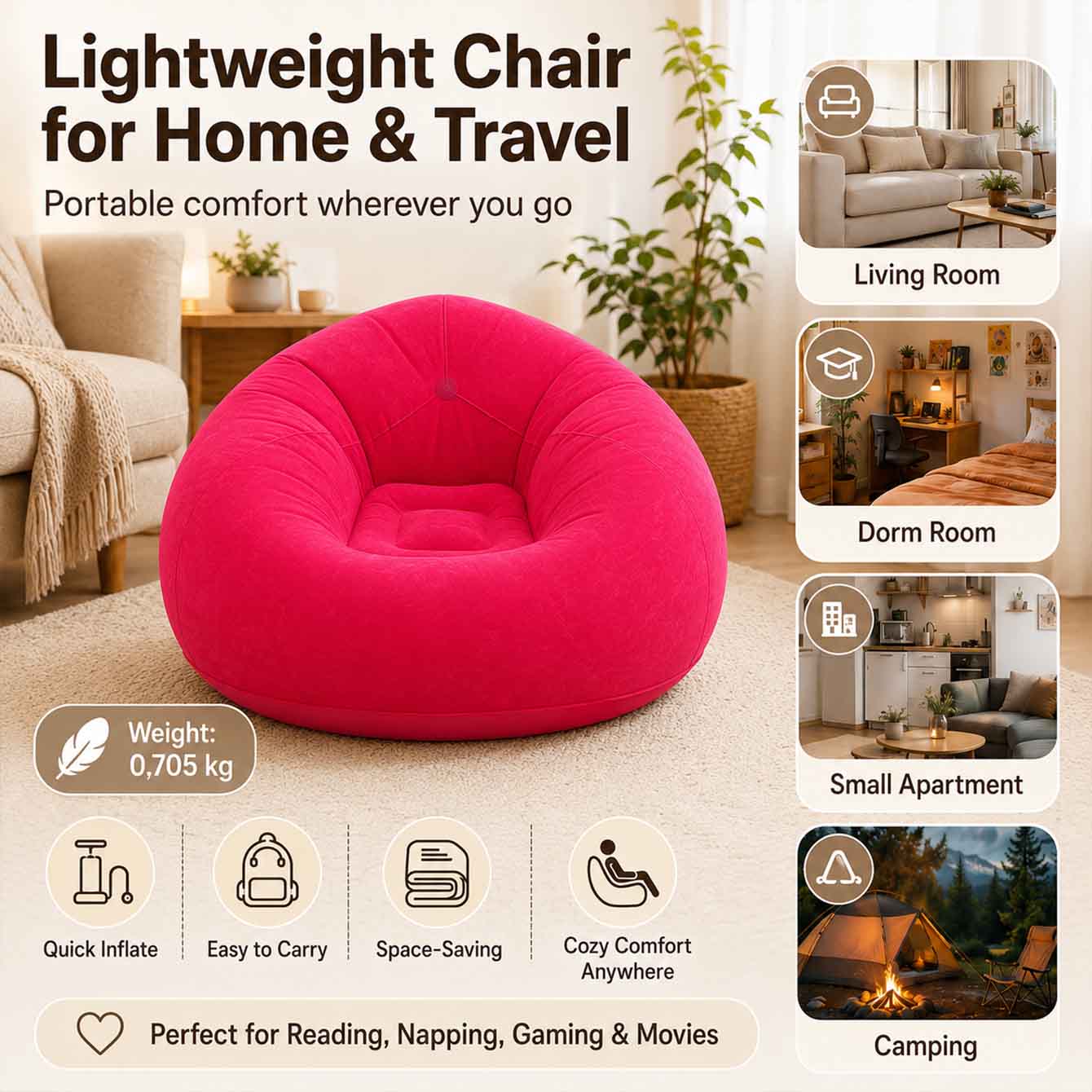 เก้าอี้บีนแบ็กเป่าลม 1 ชิ้น สำ - Floor Cushion Pouf บทวิจารณ์และราคา