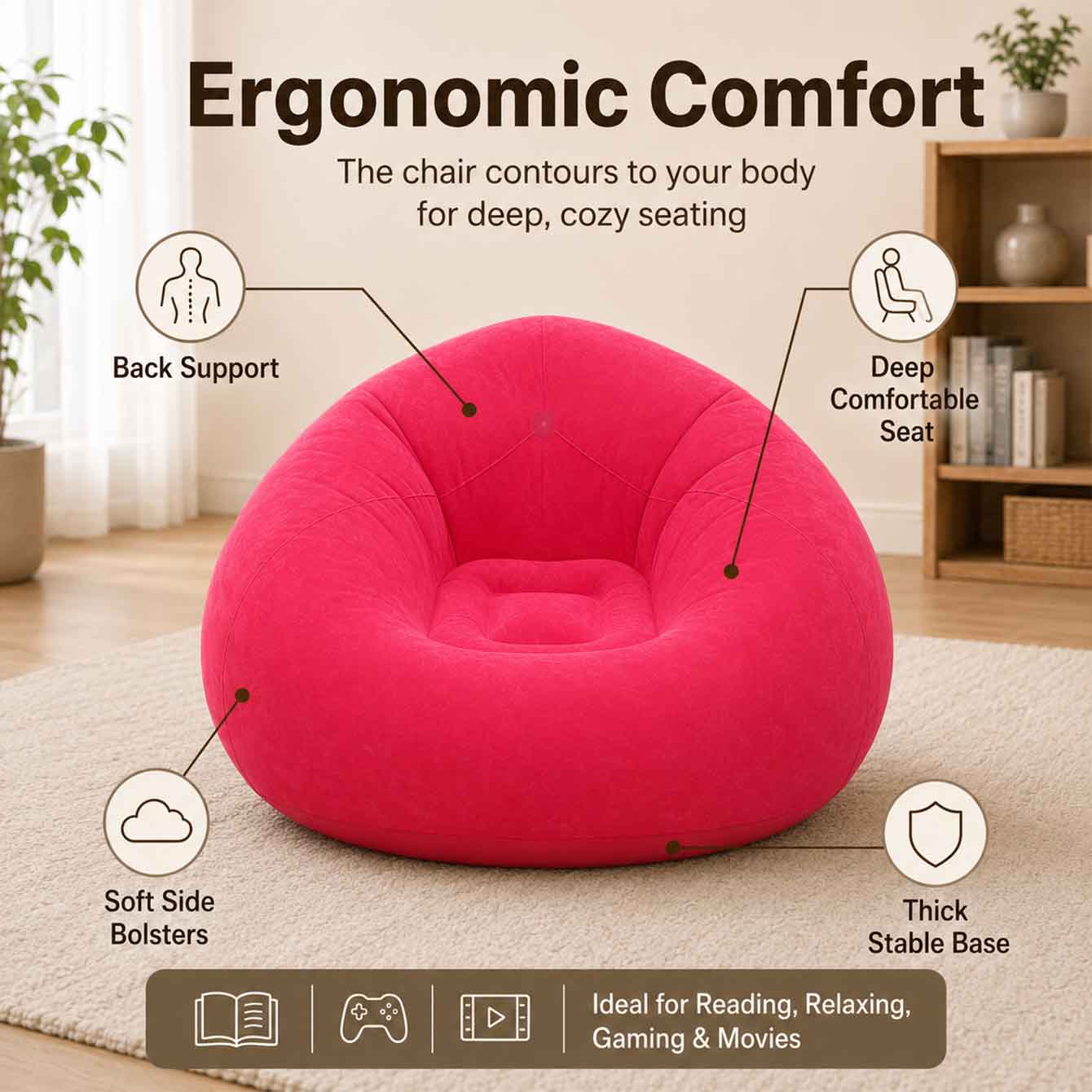 เก้าอี้บีนแบ็กเป่าลม 1 ชิ้น สำ - Floor Cushion Pouf บทวิจารณ์และราคา
