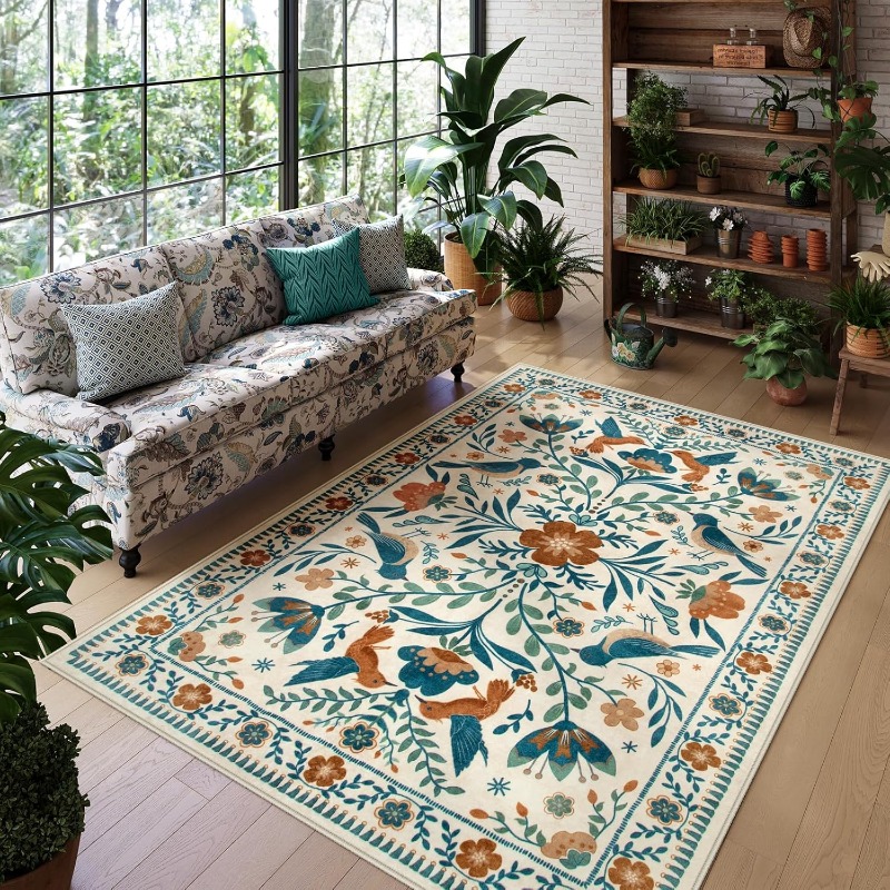 พรมลายดอกไม้สไตล์วินเทจสำหรับห - Home Textiles Online บทวิจารณ์และราคา