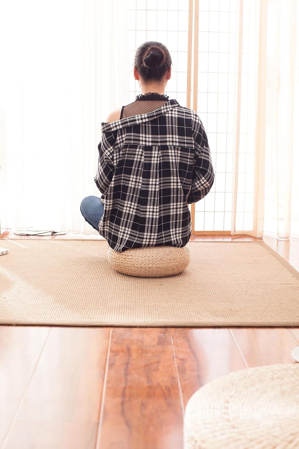 เบาะรองนั่งทรงกลมทำมือจากฟาง ส - Floor Cushion Pouf บทวิจารณ์และราคา
