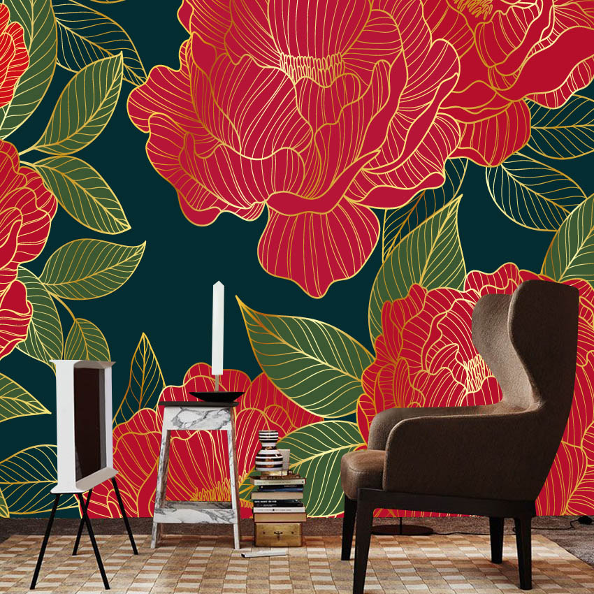 วอลเปเปอร์ภาพถ่ายดอกโบตั๋นสีแด - Home Textiles Photos บทวิจารณ์และราคา