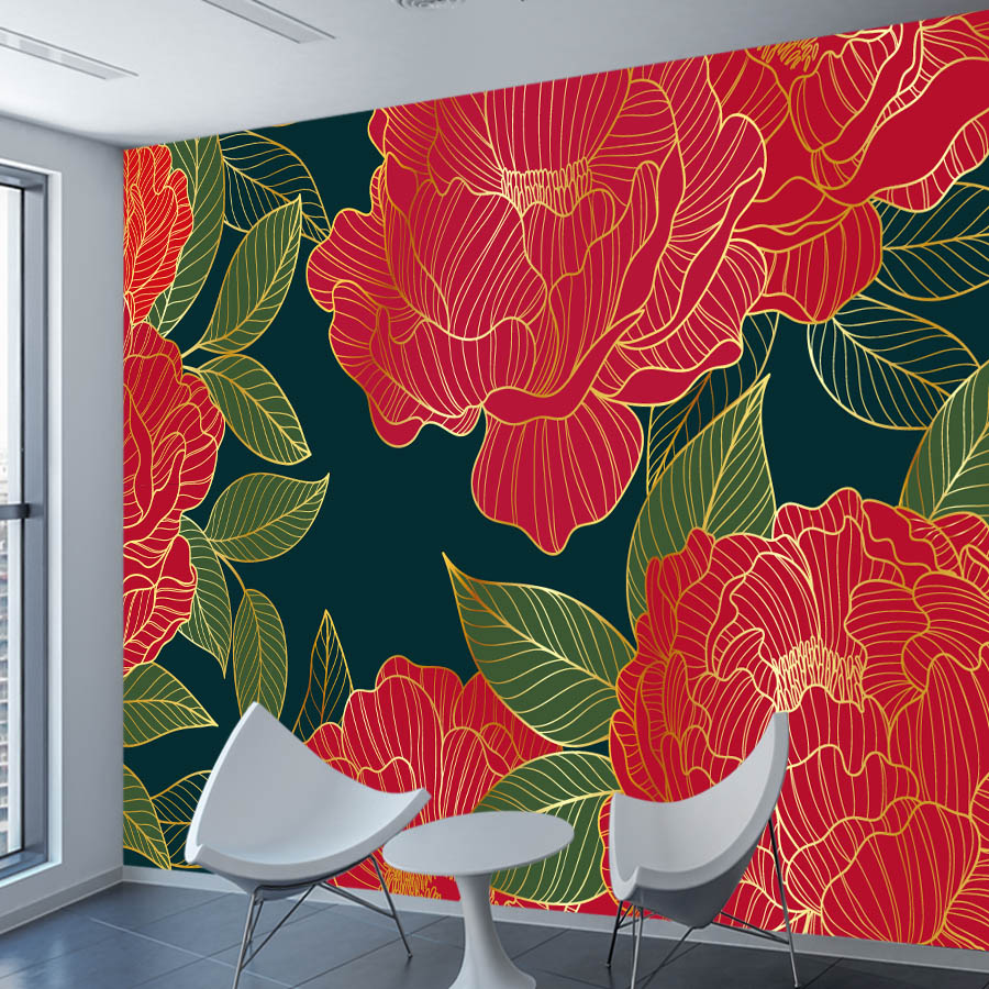 วอลเปเปอร์ภาพถ่ายดอกโบตั๋นสีแด - Home Textiles Photos บทวิจารณ์และราคา